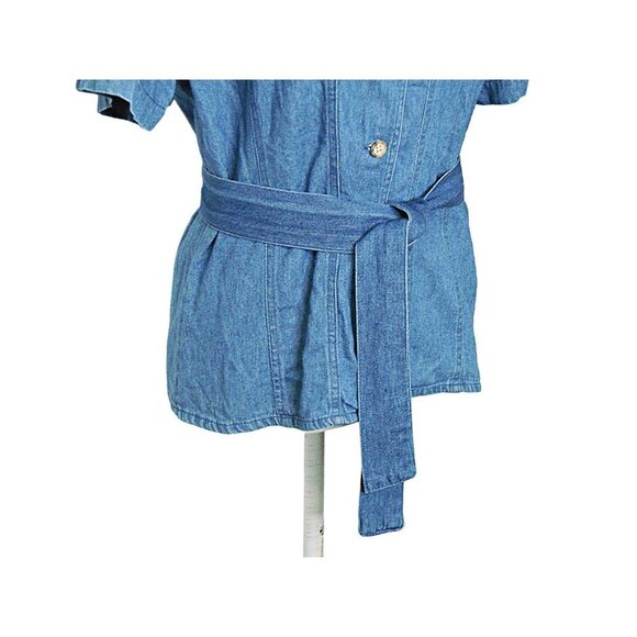 Vintage Stonebridge Denim Button Up Top Shirt Lightwash Wasit Tie Short Sleeve M - Picture 2 of 8